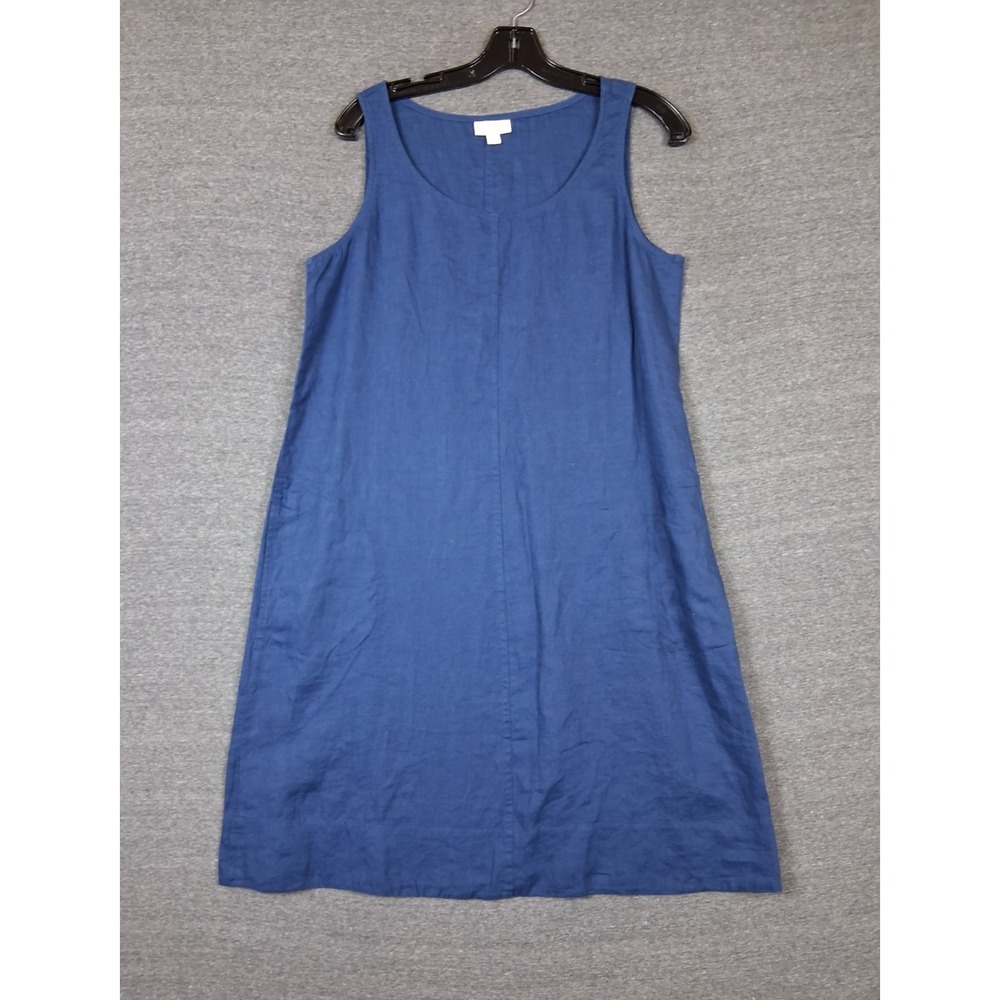 J Jill Love Linen Dress S Blue 100% Linen Shift Coastal Resort Granola Prairie